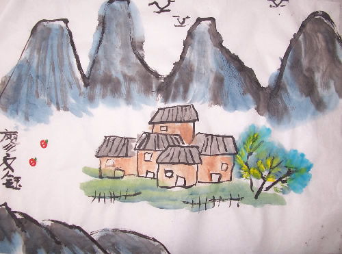 水墨畫,詩句,兒童