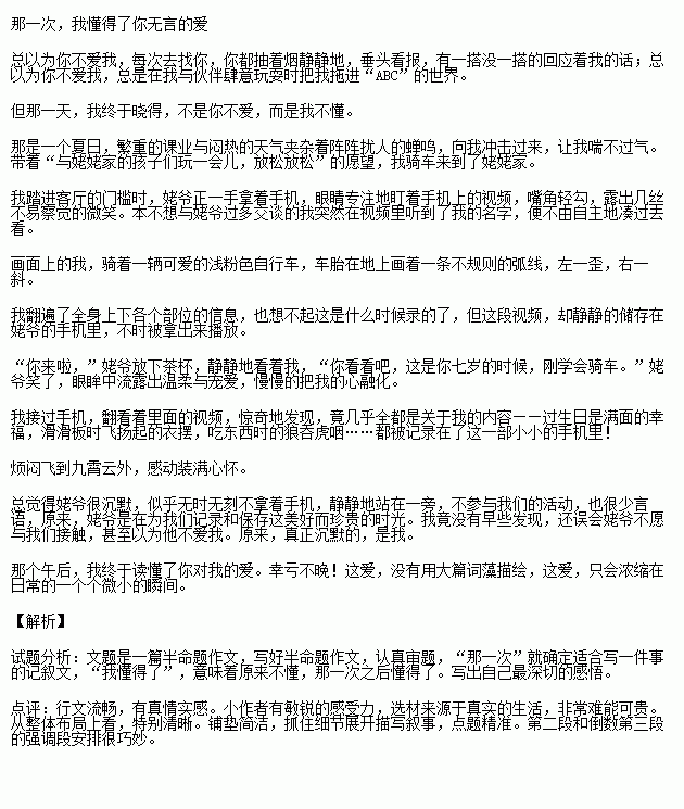 作文那一次我懂得了理解500字作文開頭