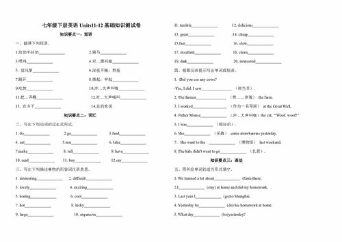 七級(jí)英語基礎(chǔ)知識(shí)測試