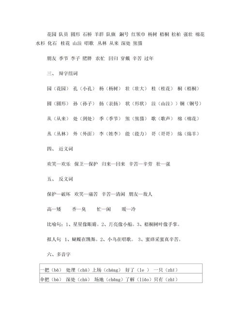 小學二級語文基礎知識點總結